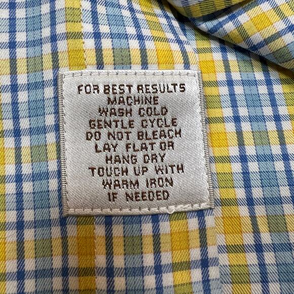 Peter Millar Mens Dress Shirt Size L Button Down log sleeve Blue Yellow Check - Picture 4 of 7
